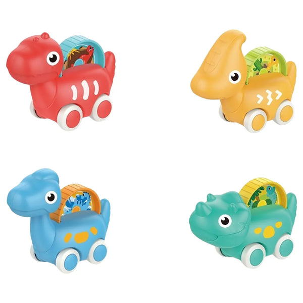 Huanger Dinosaur Car Set – 4-Piece Pull-Back Dino Vehicles for Toddlers