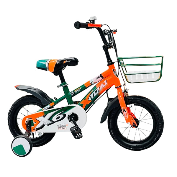 Xmzai 16" Kids Bicycle with Training Wheels & Front Basket – Green & Orange