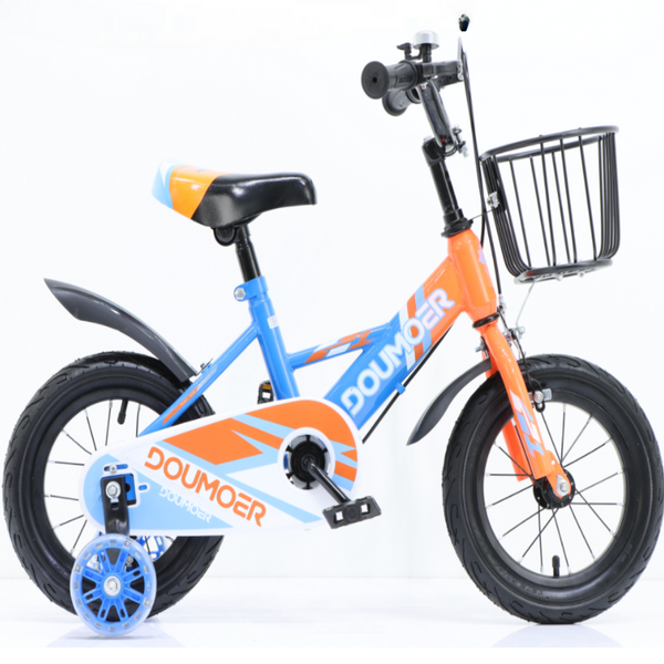 BDF Kids’ Bicycle – 12 and 14 Inch with Training Wheels | Blue & Orange (Ages 2–7)
