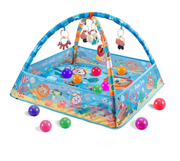 Baby Ocean-Themed Playgym & Ball Pit with Hanging Toys – Blue